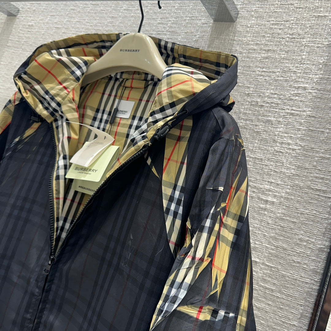 BURBEN* 24 new sliced plaid hooded jacket