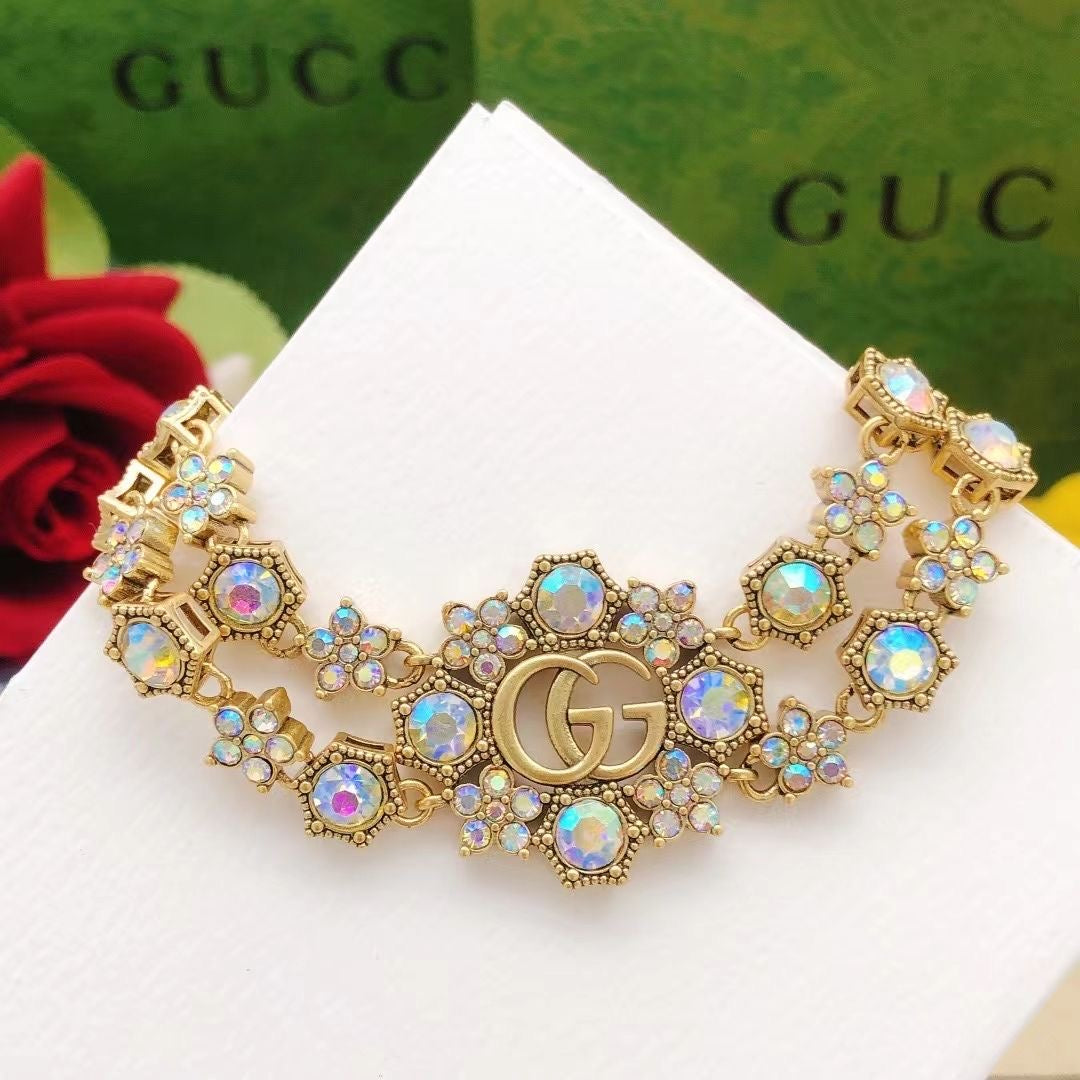 Double G Crystal Flower Bracelet