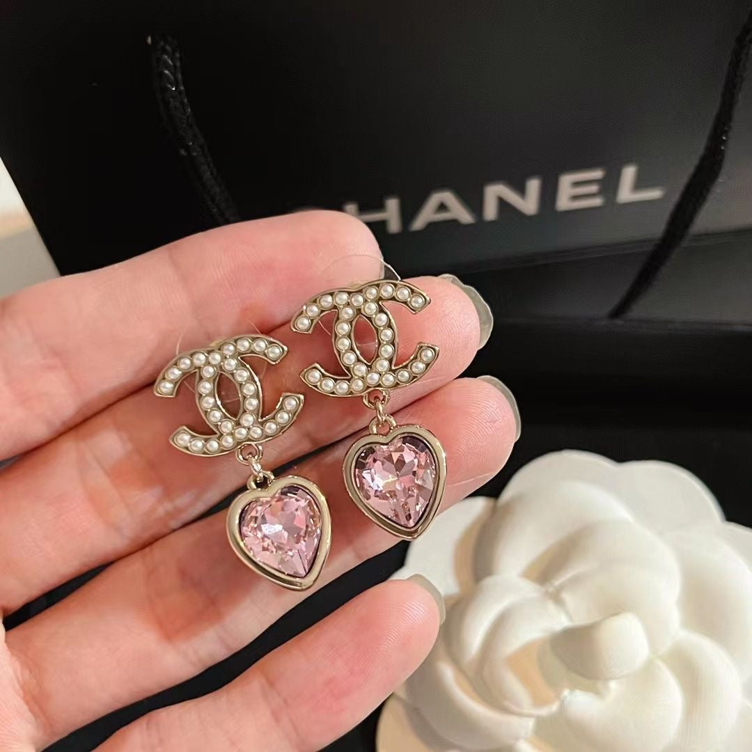 C  Pink Diamond Heart Earrings