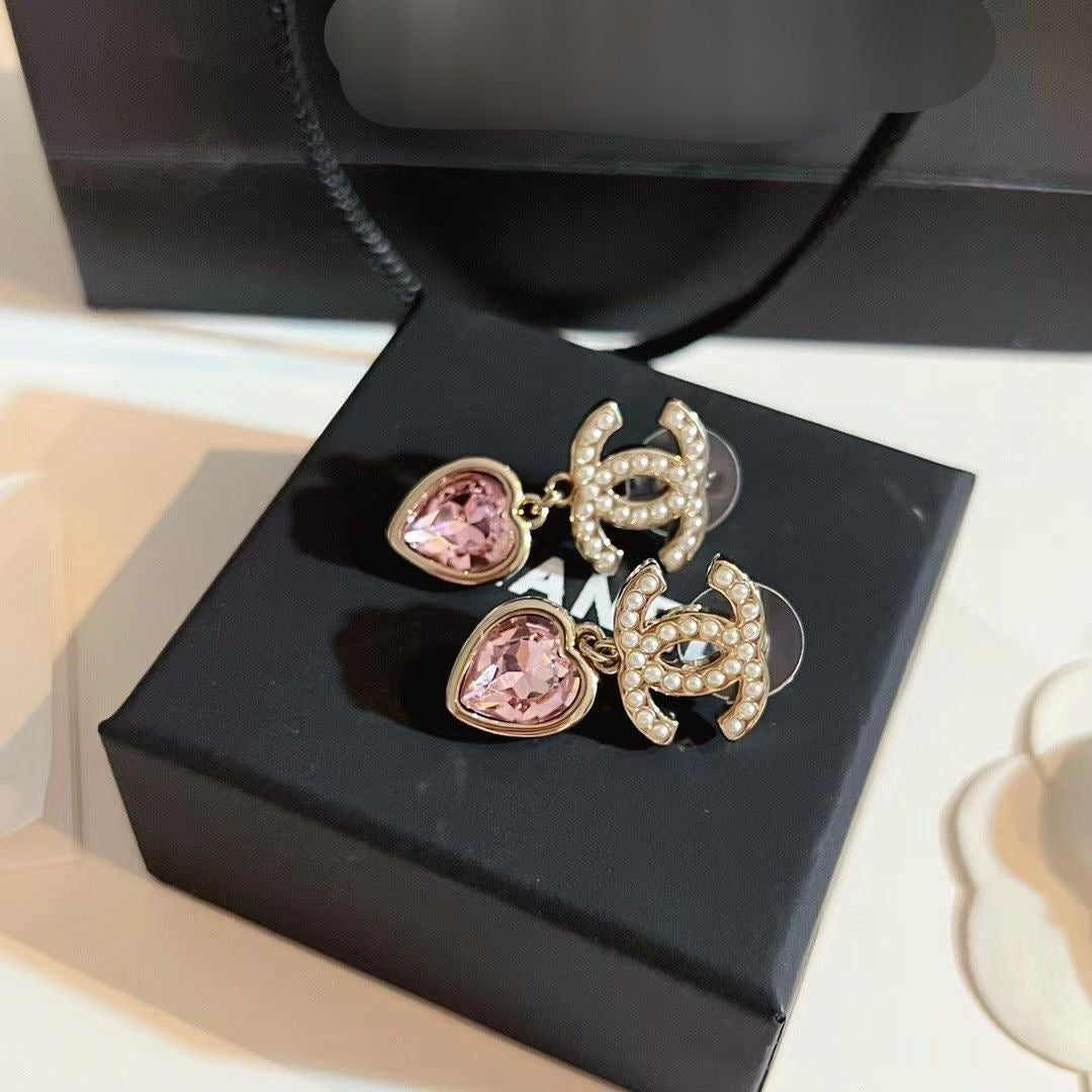 C  Pink Diamond Heart Earrings