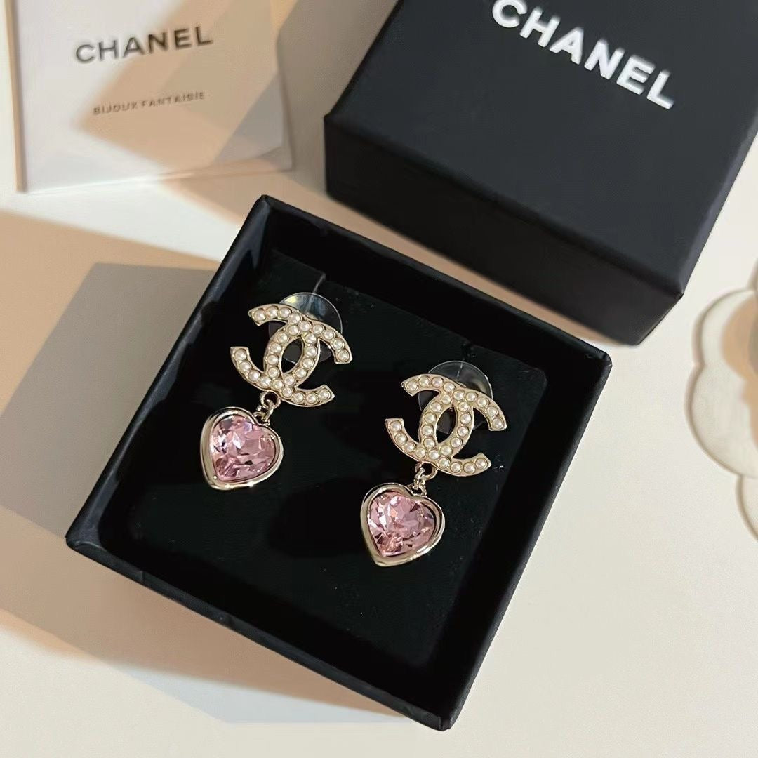 C  Pink Diamond Heart Earrings