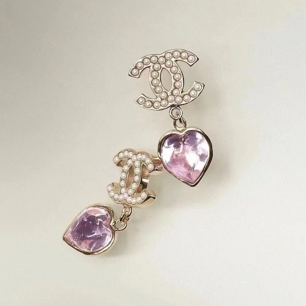 C  Pink Diamond Heart Earrings
