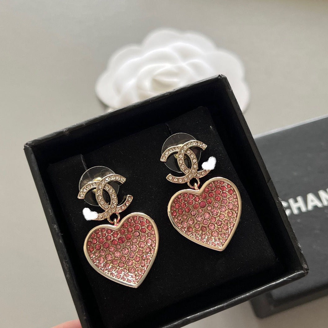 C  Heart Full Diamond Stud Earrings