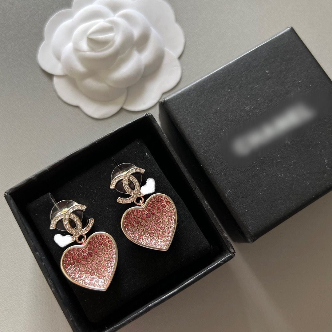 C  Heart Full Diamond Stud Earrings