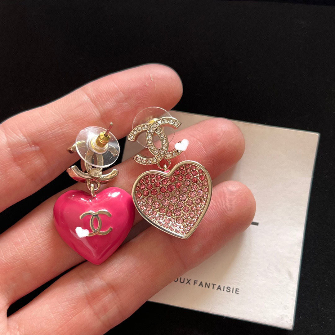 C  Heart Full Diamond Stud Earrings