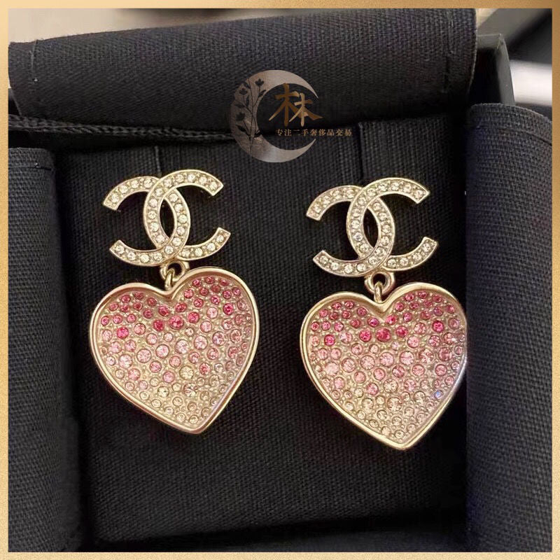 C  Heart Full Diamond Stud Earrings