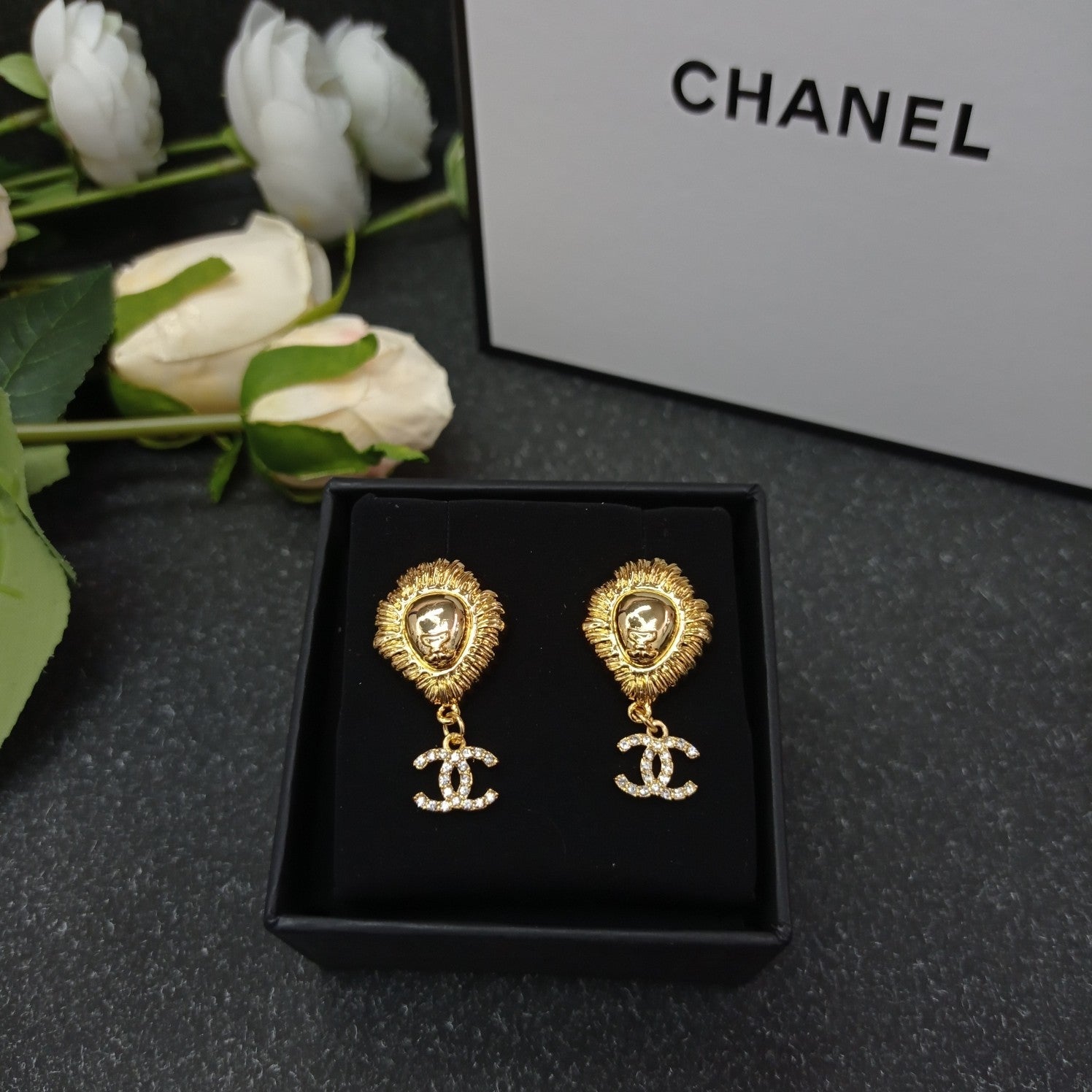 C  lion head earrings