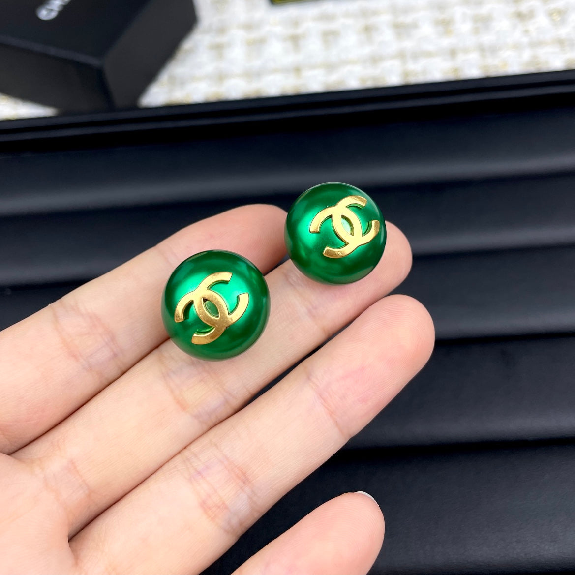C new green earrings