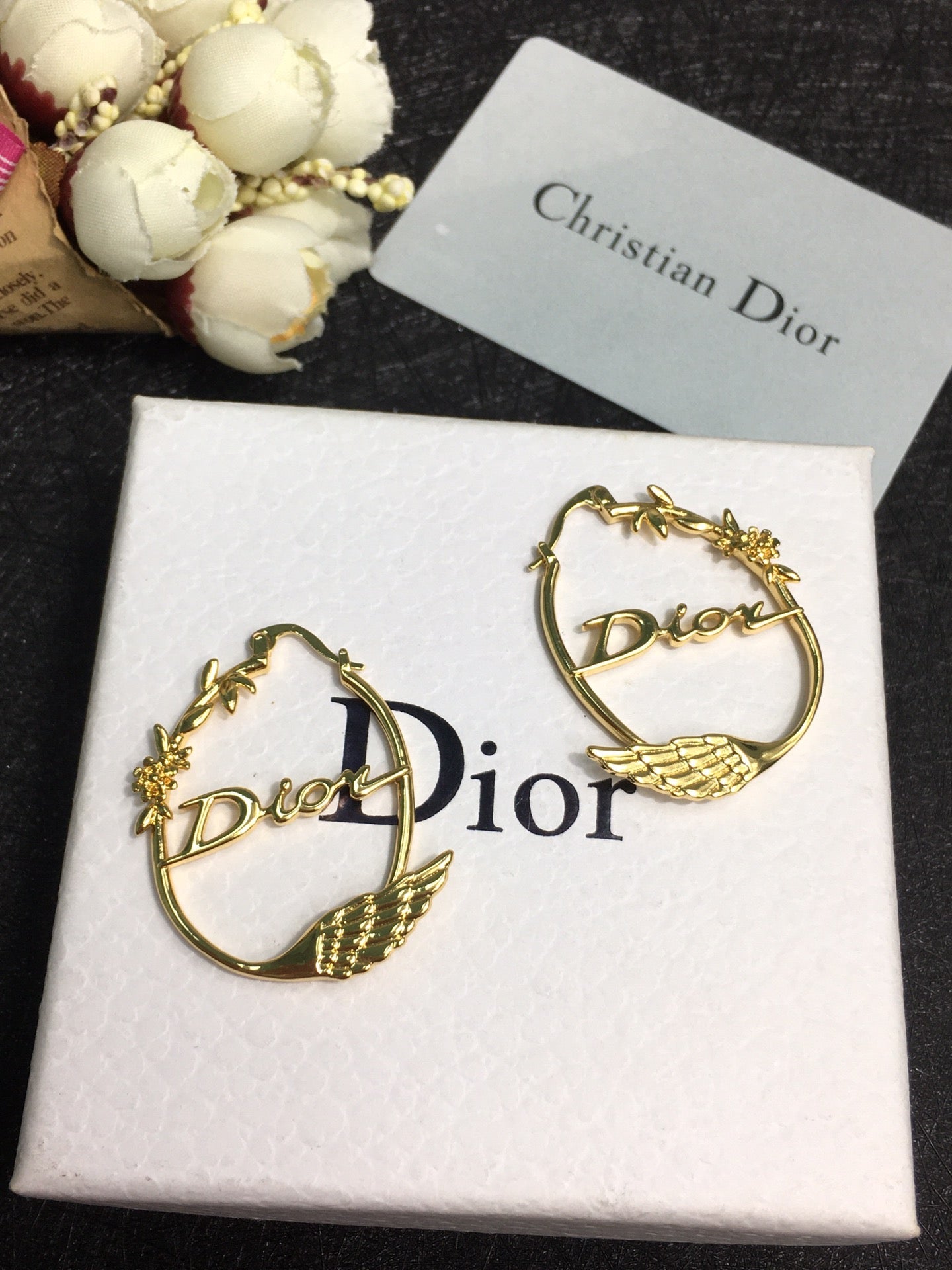 D  new wing letter earrings