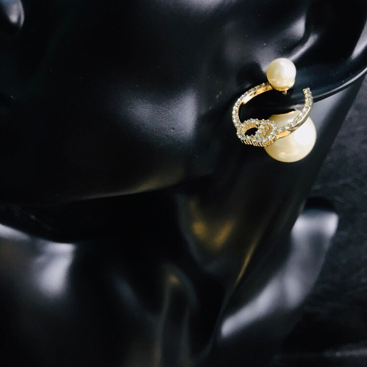 D  new large and small pearl hoop earrings