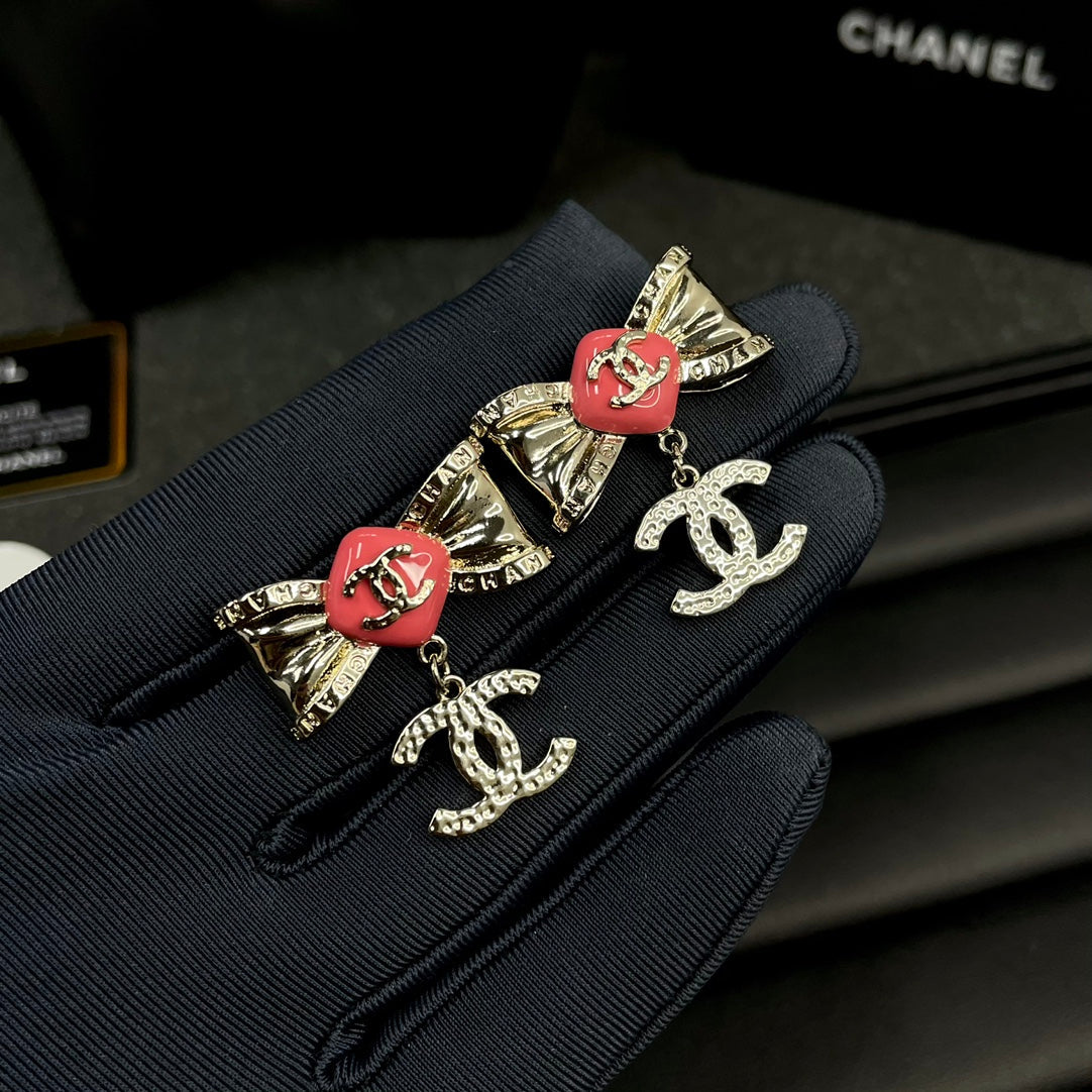 C  new bow letter earrings