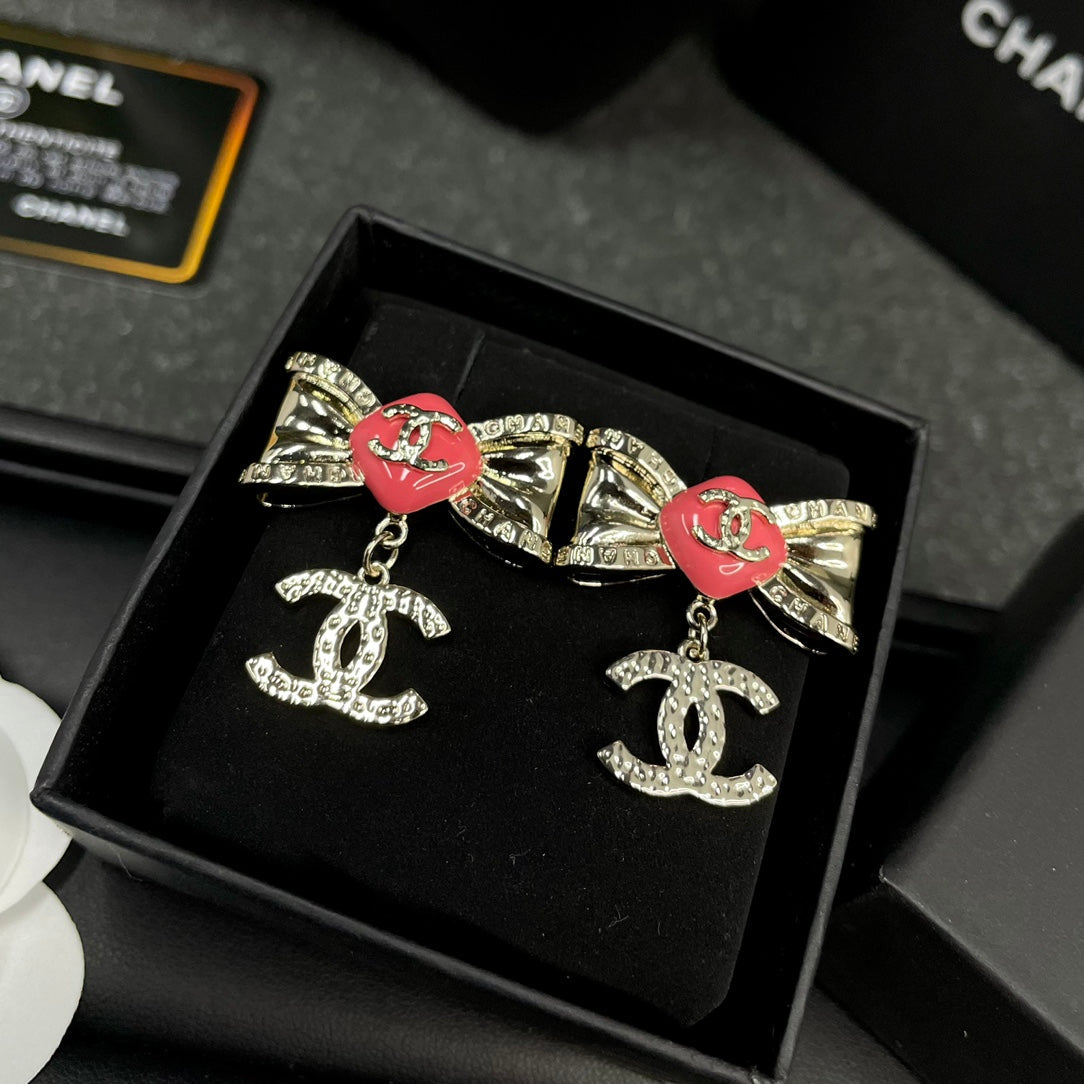 C  new bow letter earrings