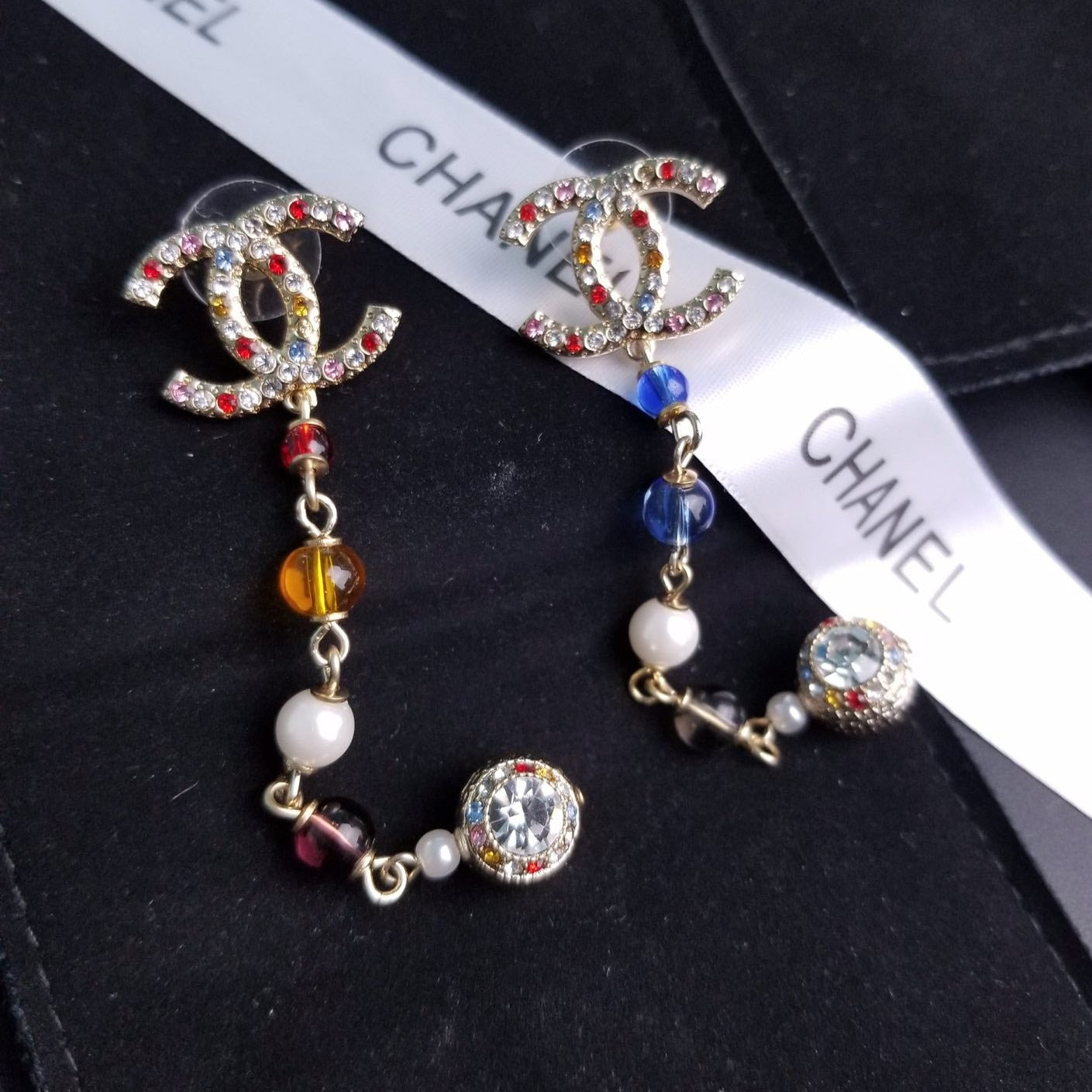 C  new colored diamond asymmetric tassel earrings