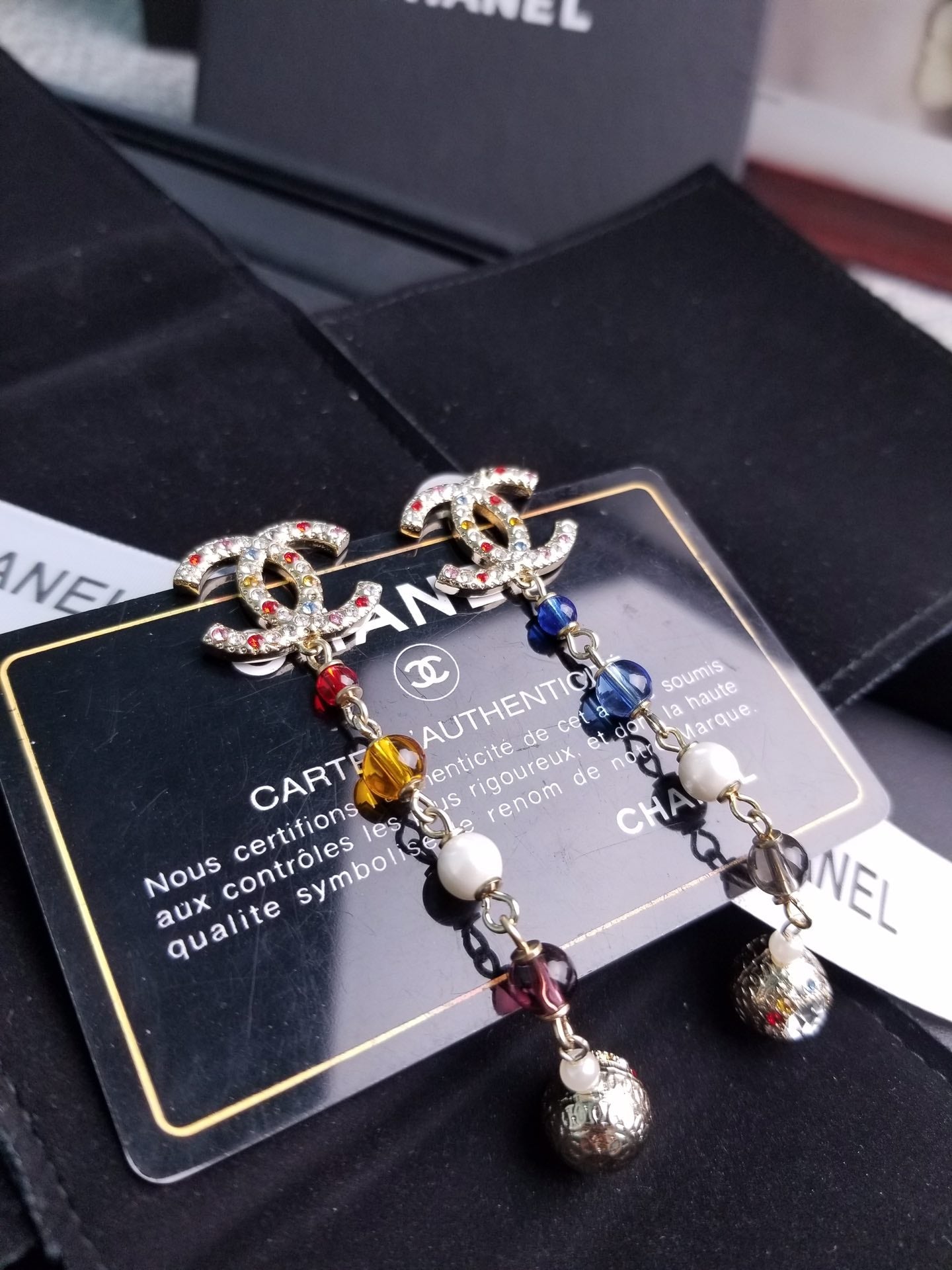 C  new colored diamond asymmetric tassel earrings