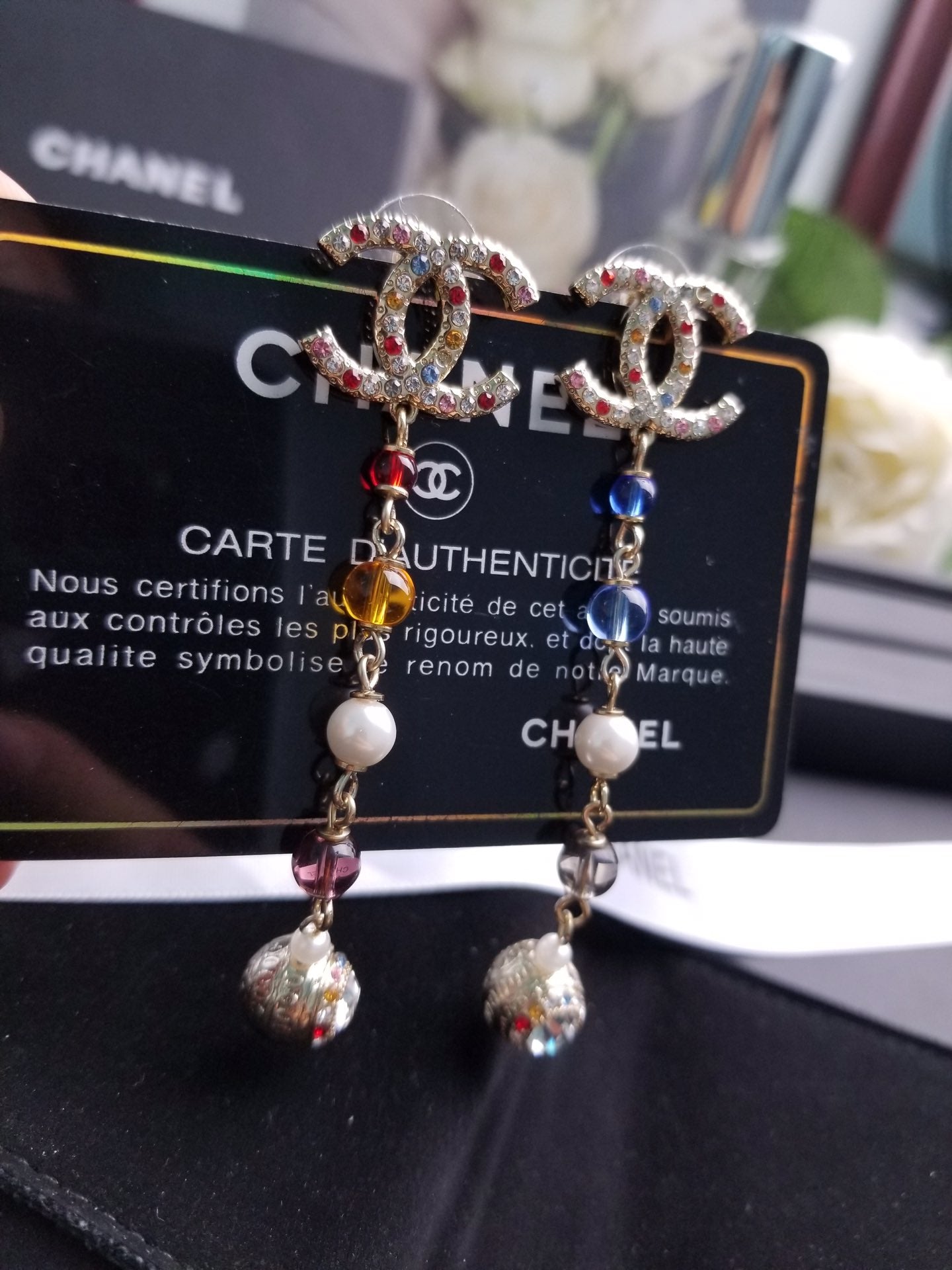 C  new colored diamond asymmetric tassel earrings