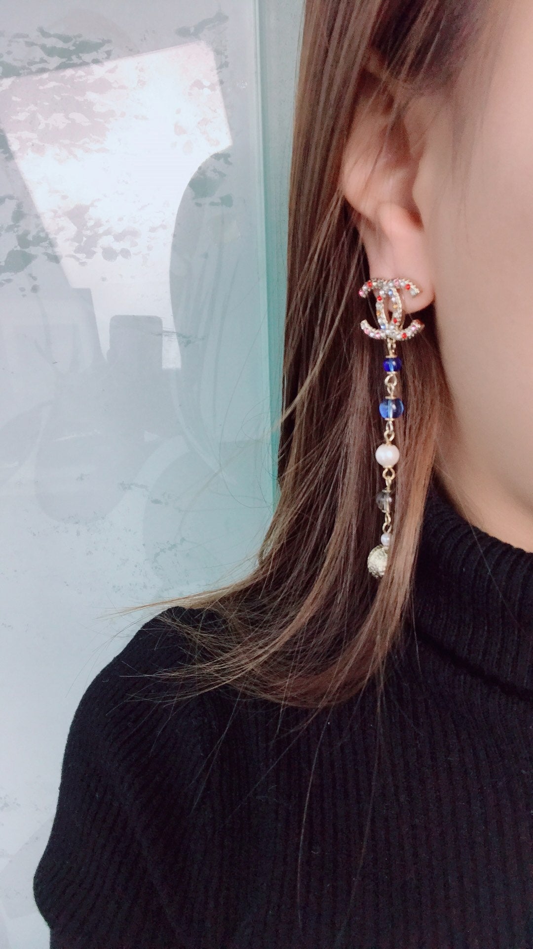 C  new colored diamond asymmetric tassel earrings