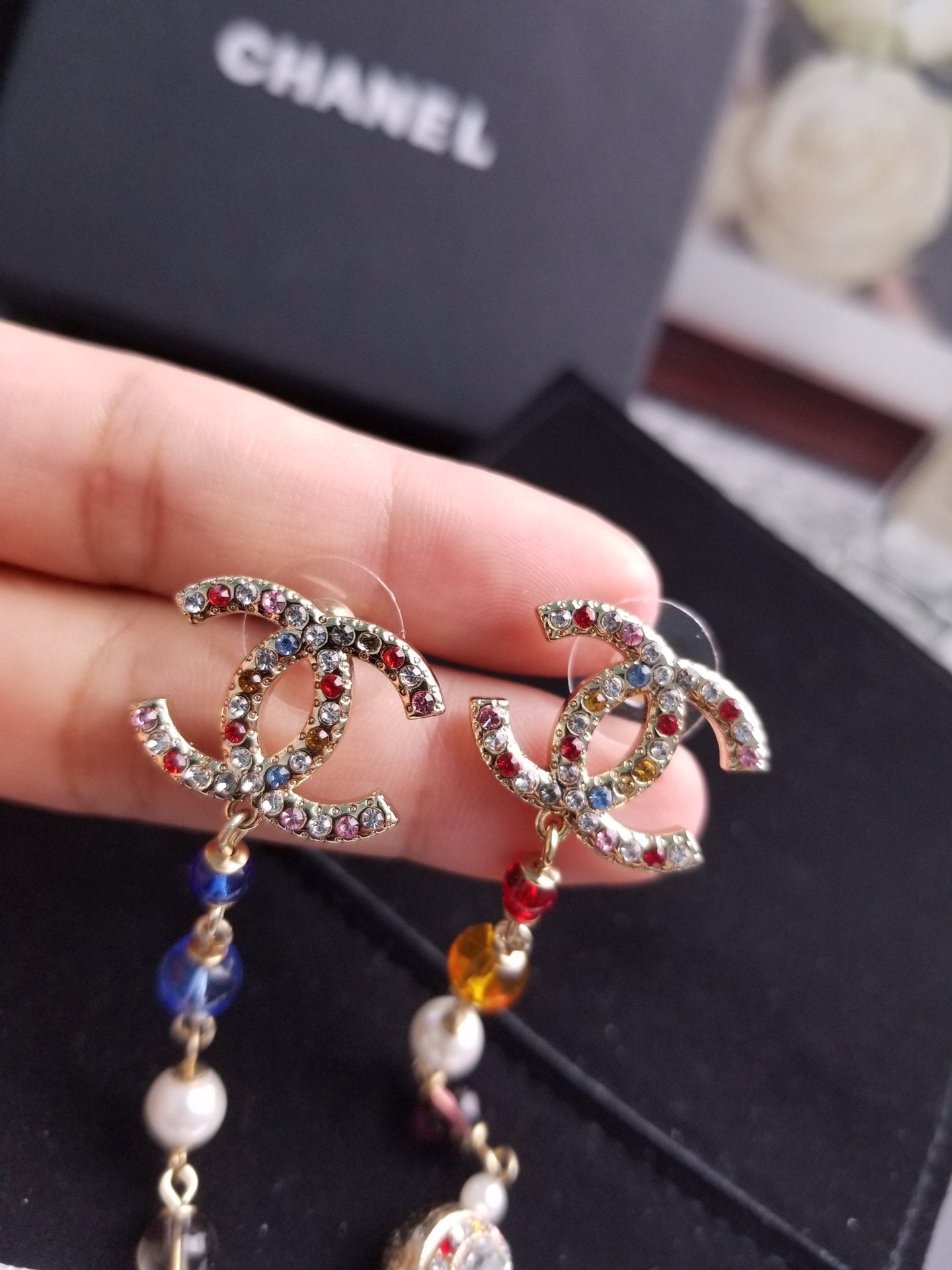 C  new colored diamond asymmetric tassel earrings