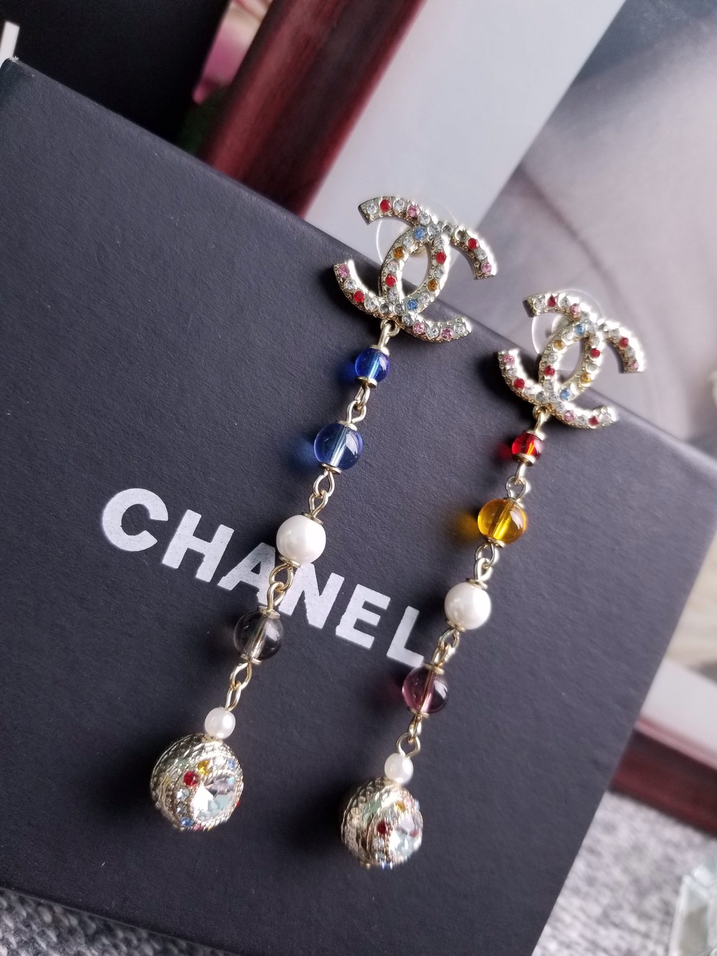 C  new colored diamond asymmetric tassel earrings