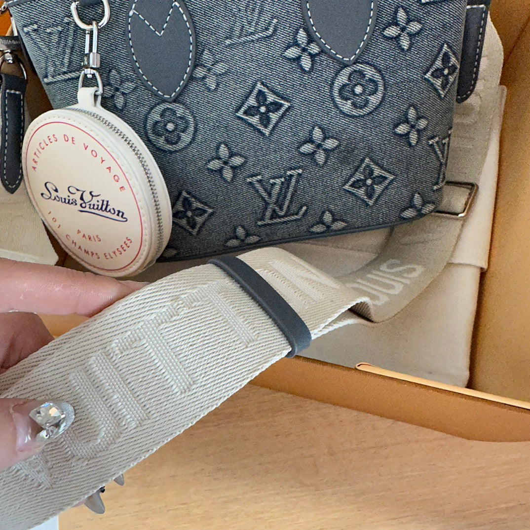 L new vintage embroidered wide shoulder strap shopping bag